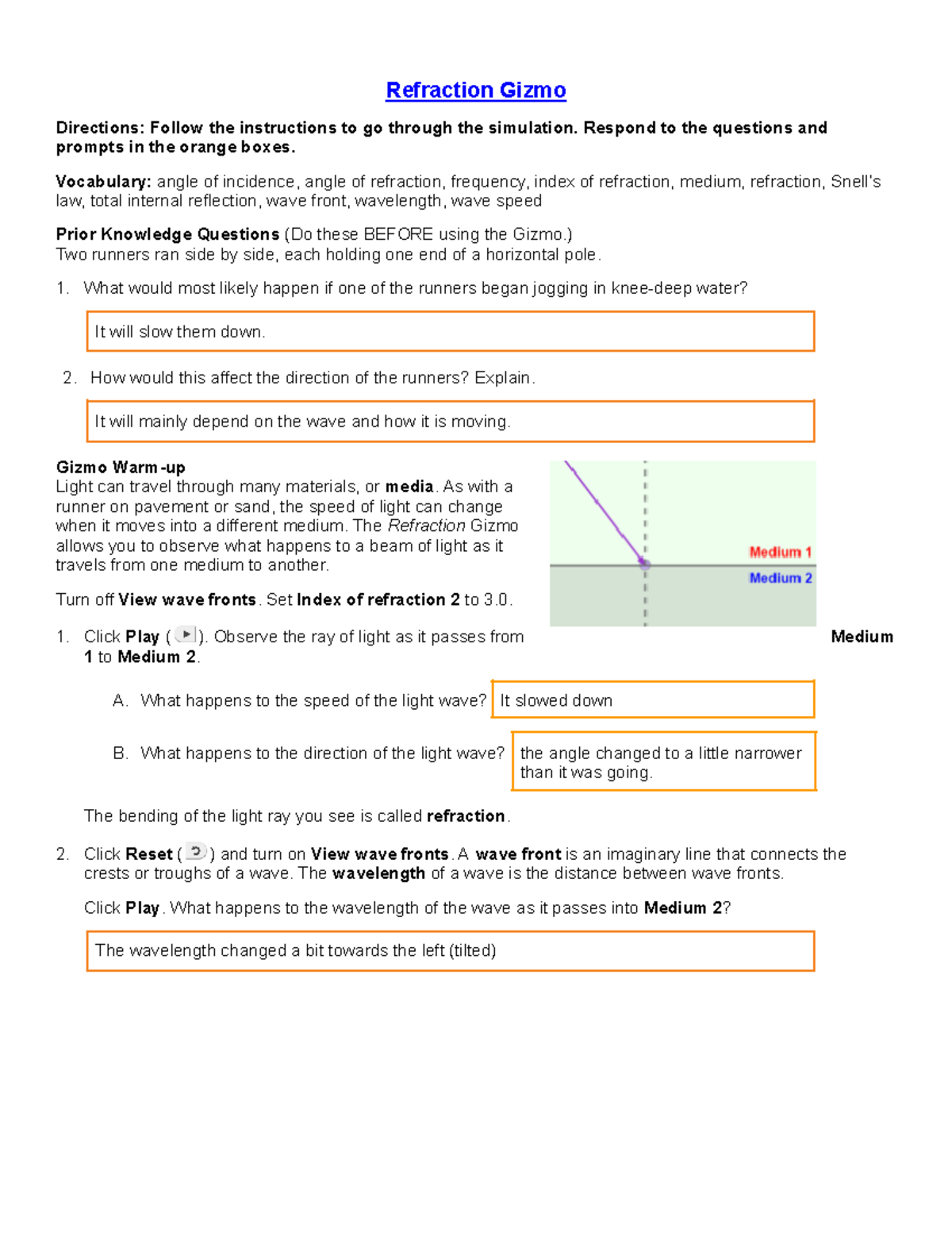 Refraction Gizmo Simulation Guide for PHYS 528916041 - Studocu
