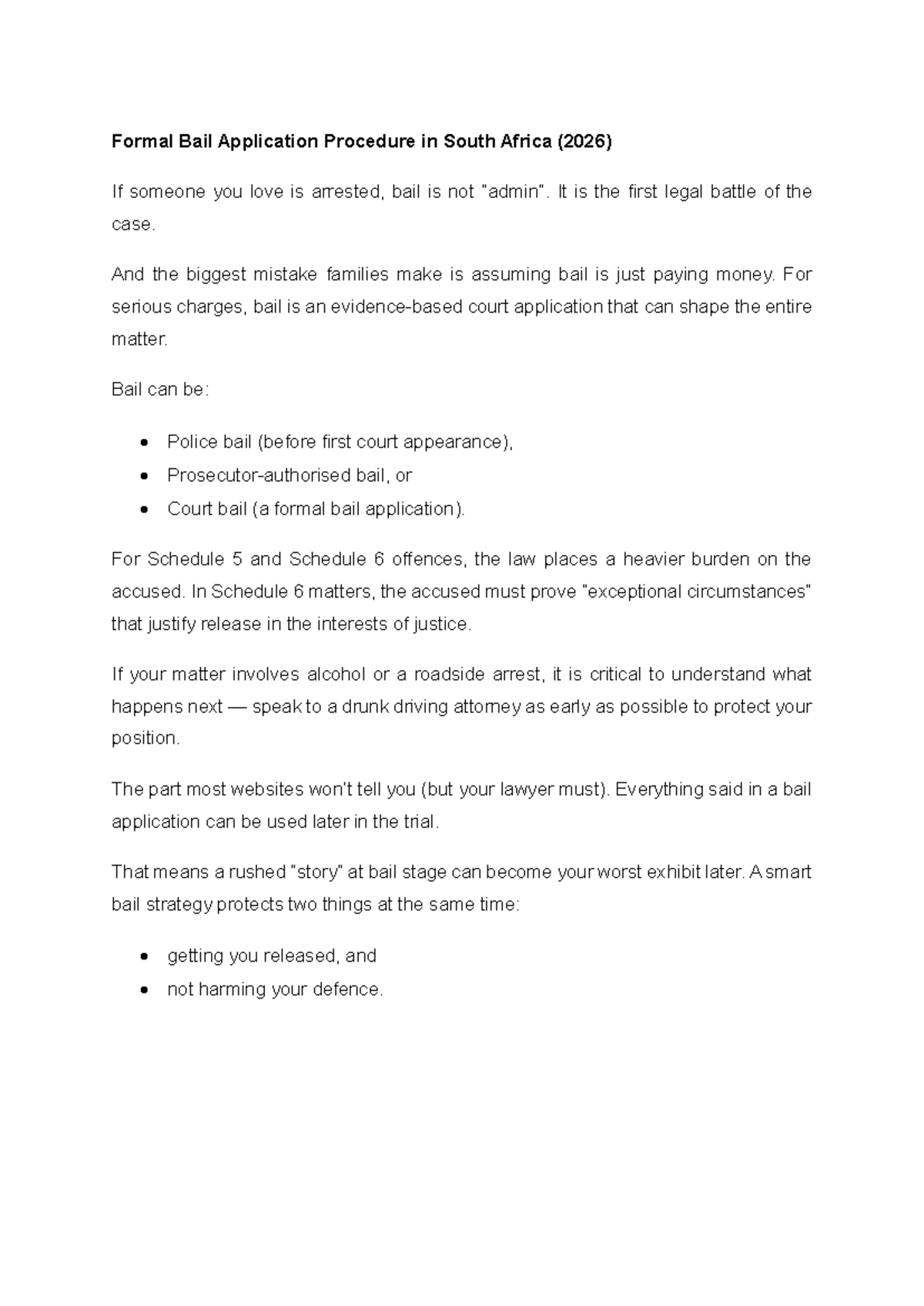 Formal Bail Application Procedure in South Africa (2026) Guide - Studocu