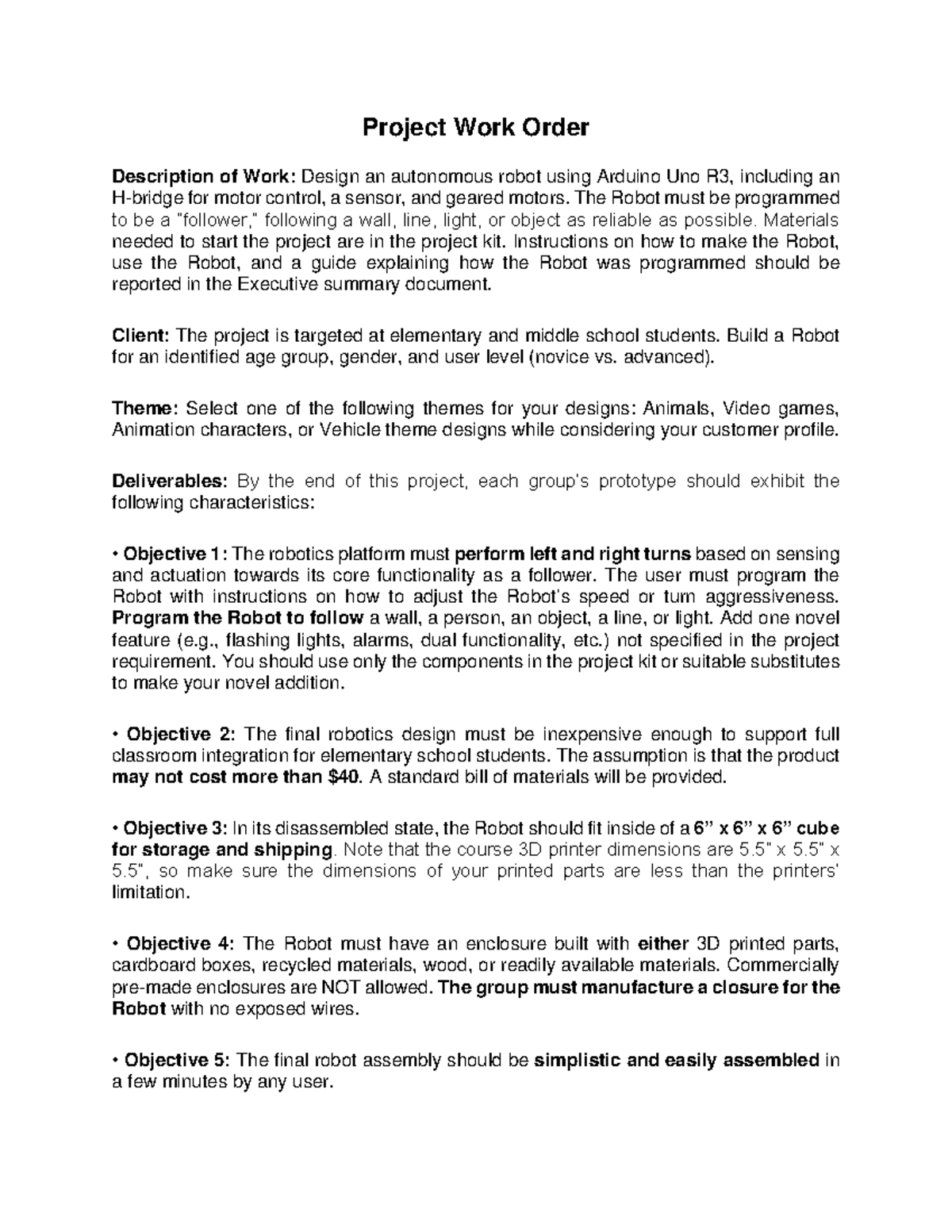 Project Work Order: Design an Autonomous Robot for Education - Studocu