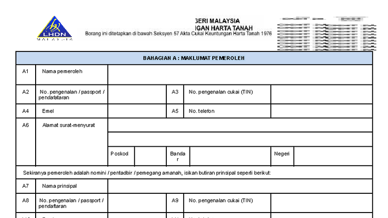 CKHT 2A: Template Borang RPGT untuk Pemerohean Harta Tanah - Studocu