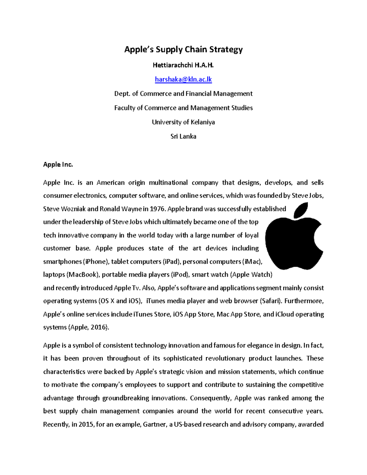 Supply Chain Strategy: Apple Inc. Overview and Insights - Studocu