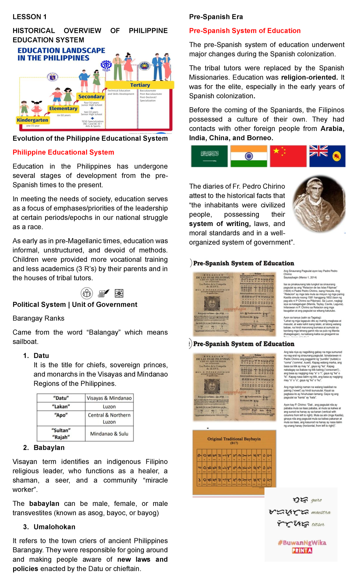 Special Topics in Philippine Education: Historical Overview Lesson 1 ...