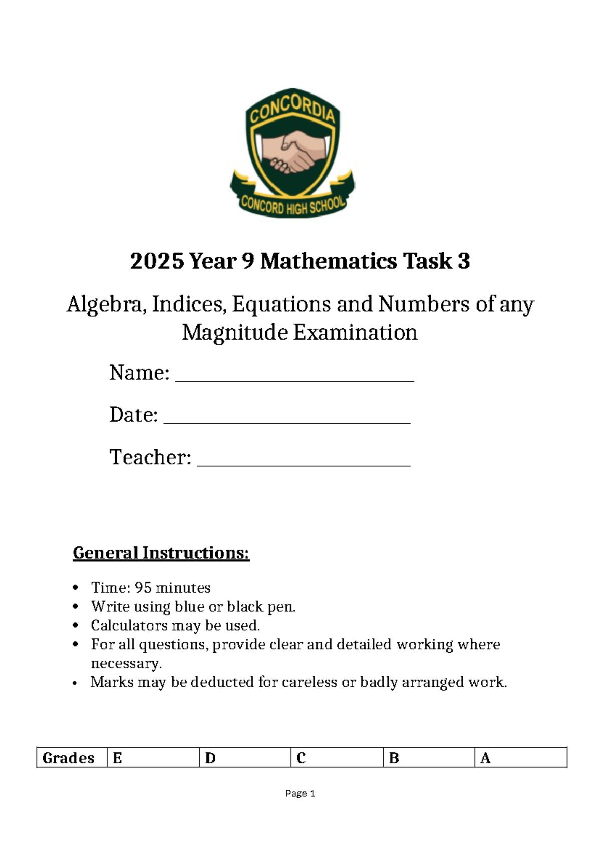Y9 MATHEMATICS T3 TASK 3: ALGEBRA, INDICES & EQUATIONS EXAM - Studocu
