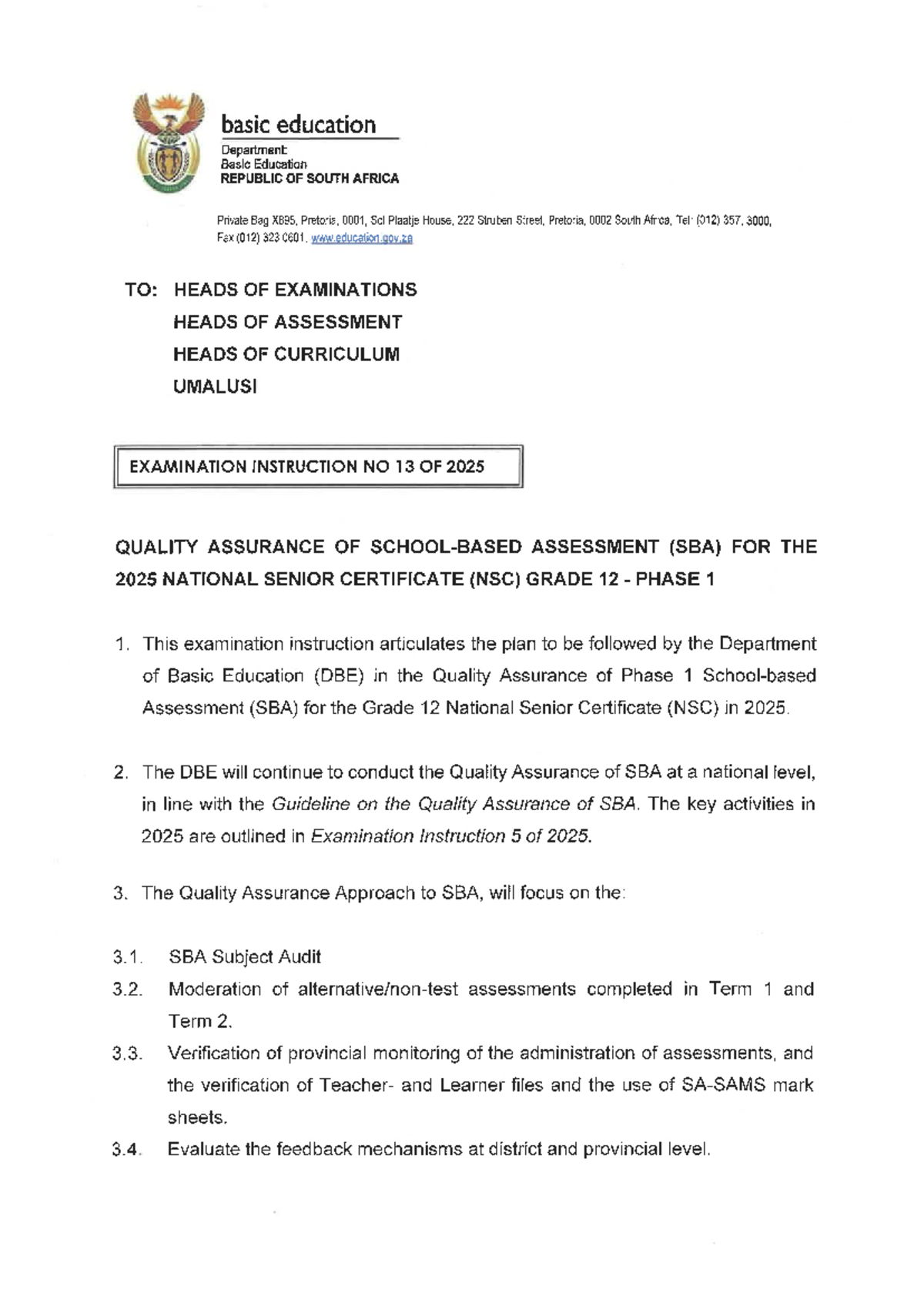 National Exam Instruction 2025: Quality Assurance for Grade 12 NSC ...