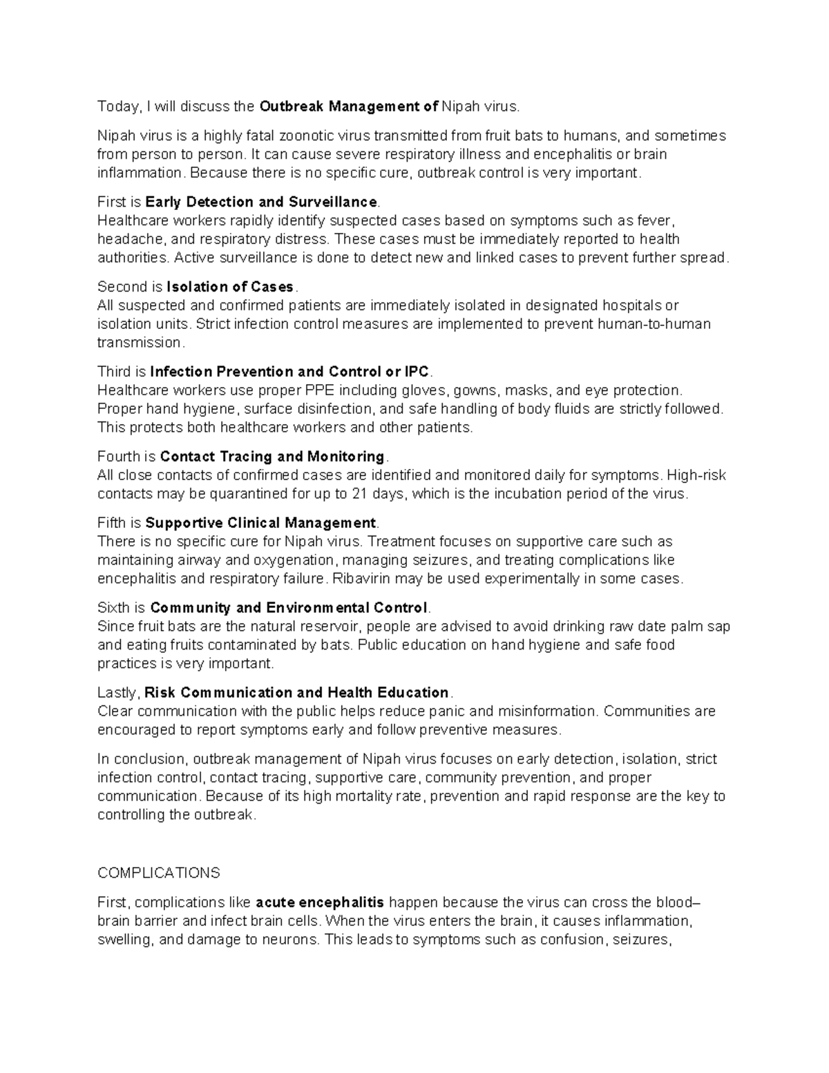 Nipah Virus Outbreak Management: Key Strategies and Complications - Studocu
