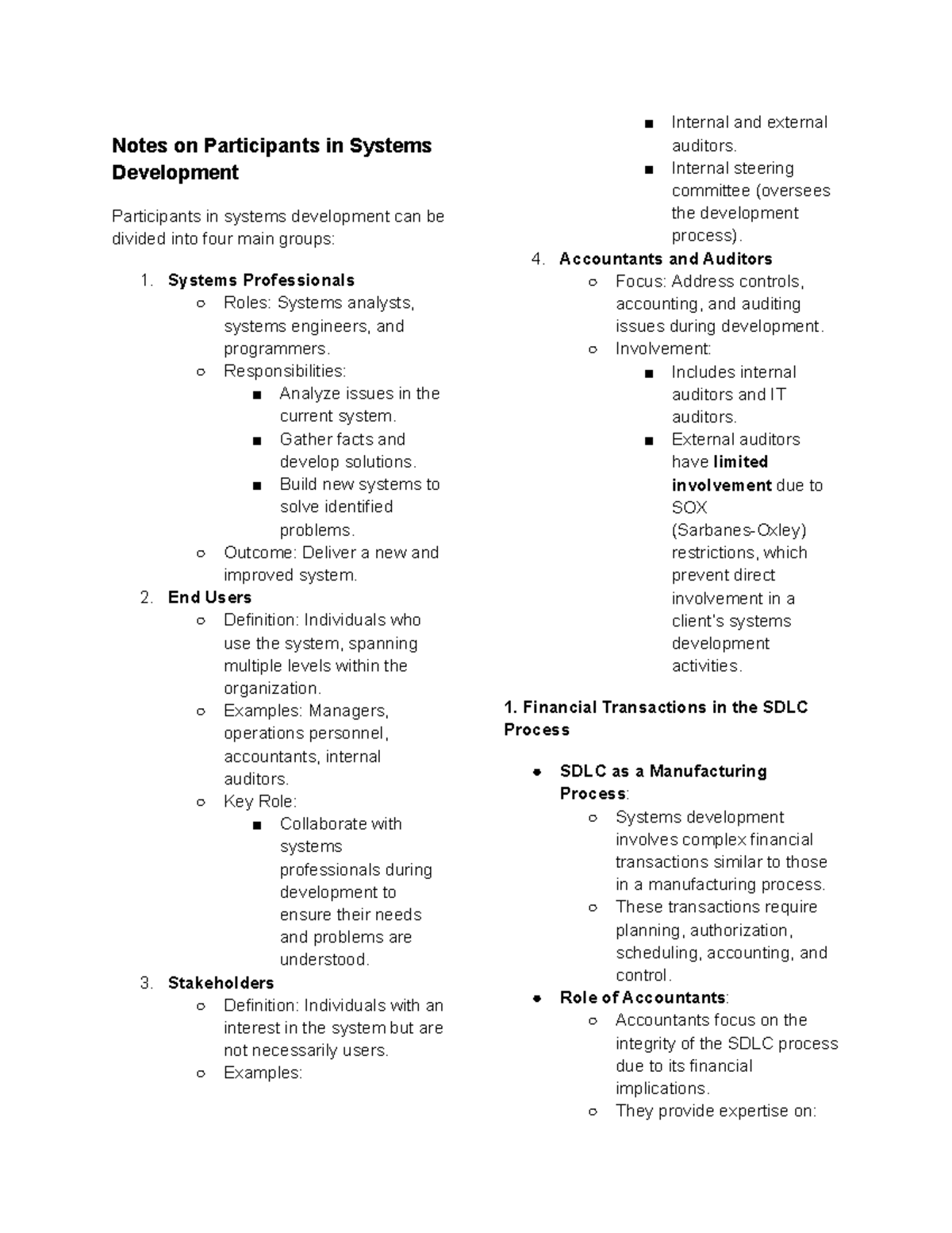 Chapter 5 - Summary of Participants in Systems Development (AUD 401 ...