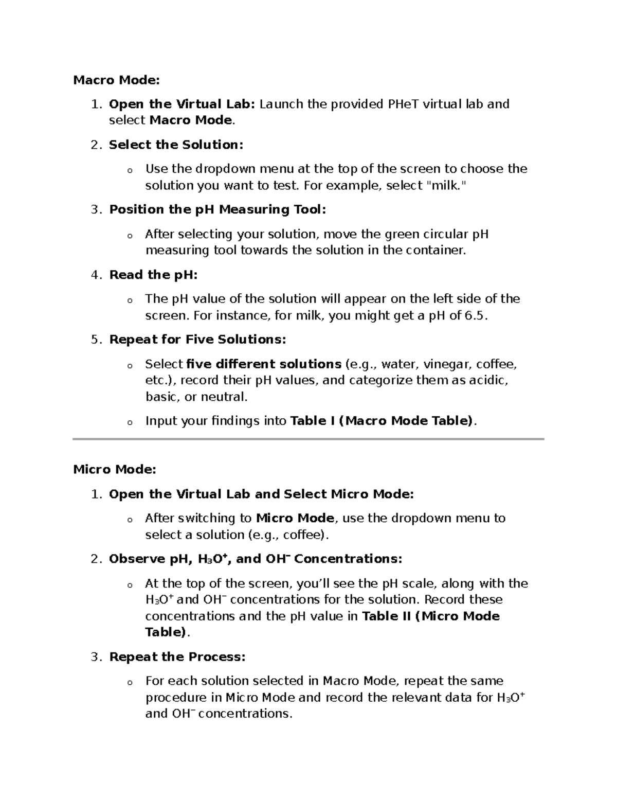 Macro & Micro Mode pH Measurement Lab Assignment Unit 1 - Studocu