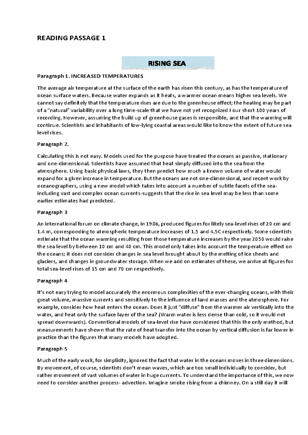 Understanding Ocean Temperature Changes and Sea Level Rise: READING ...