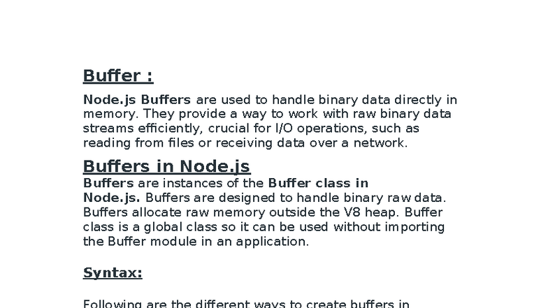 Fsd unit 2 xam - exam prep - Buffer : Node Buffers are used to handle ...