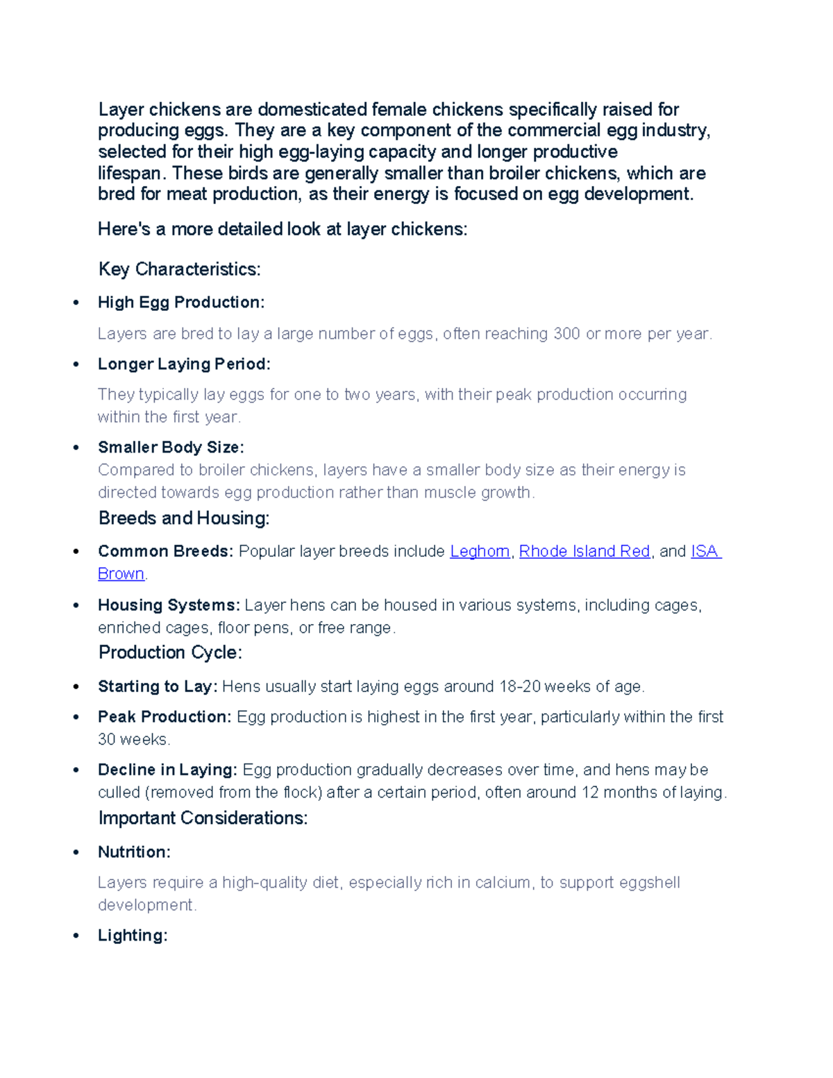 Layer Chickens: Key Characteristics and Production Insights - Studocu