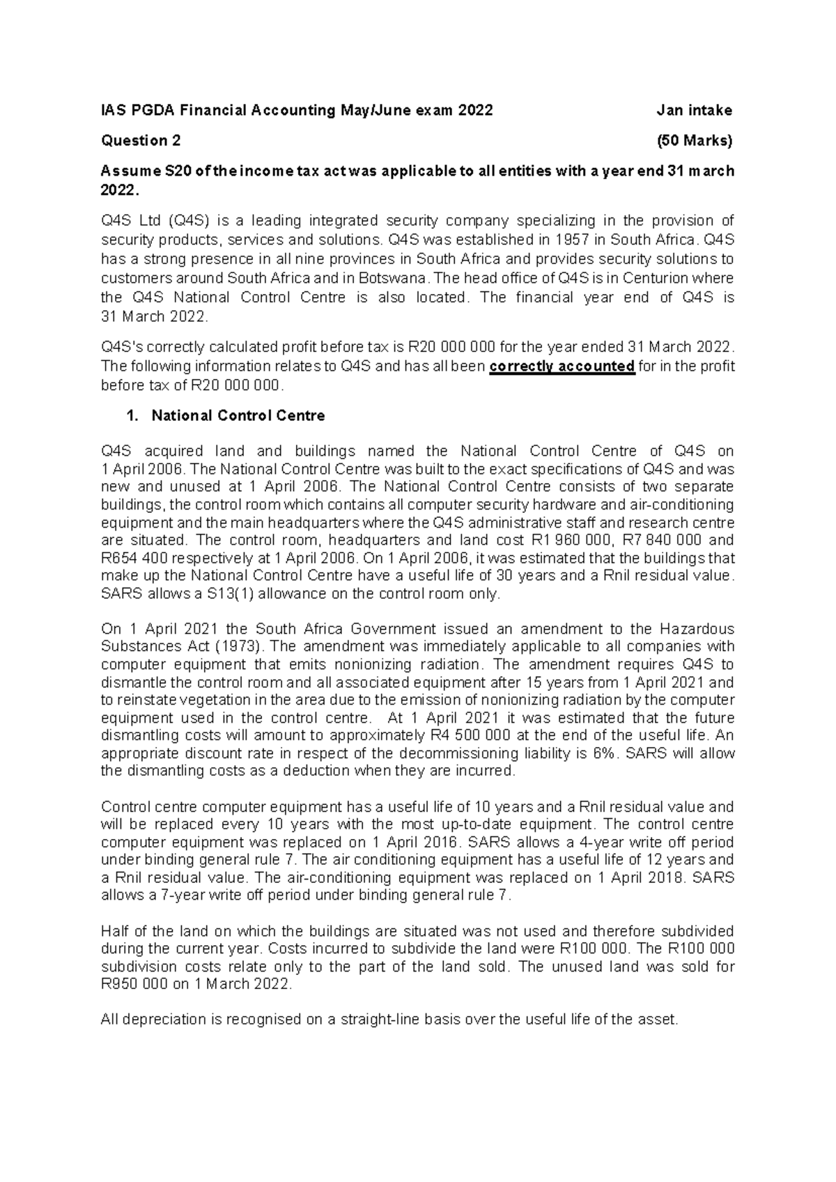 IAS PGDA Financial Accounting Exam 2022: Q4S Ltd Case Study Analysis ...