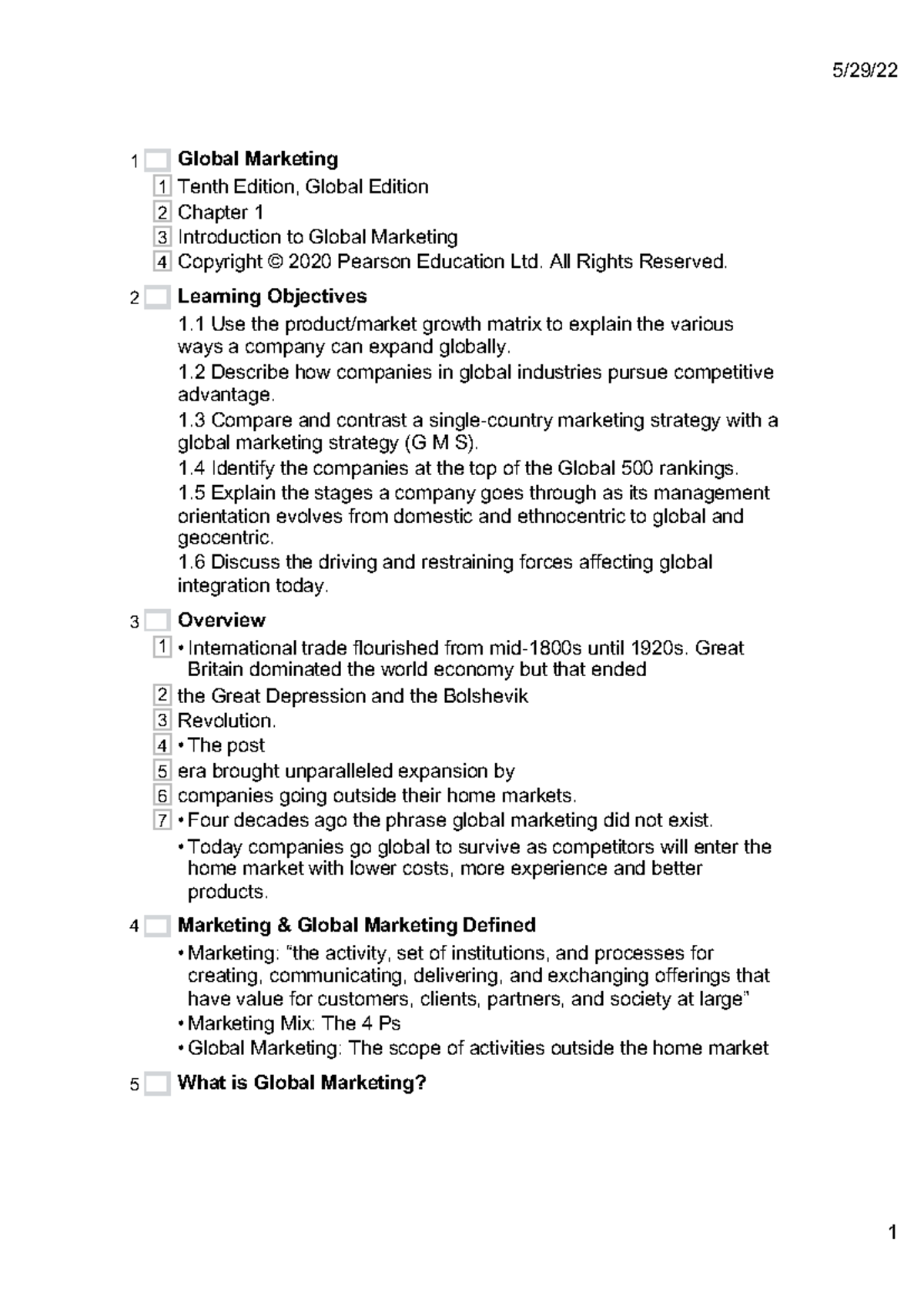 Chapter 1 Outline: Introduction to Global Marketing Strategies - Studocu