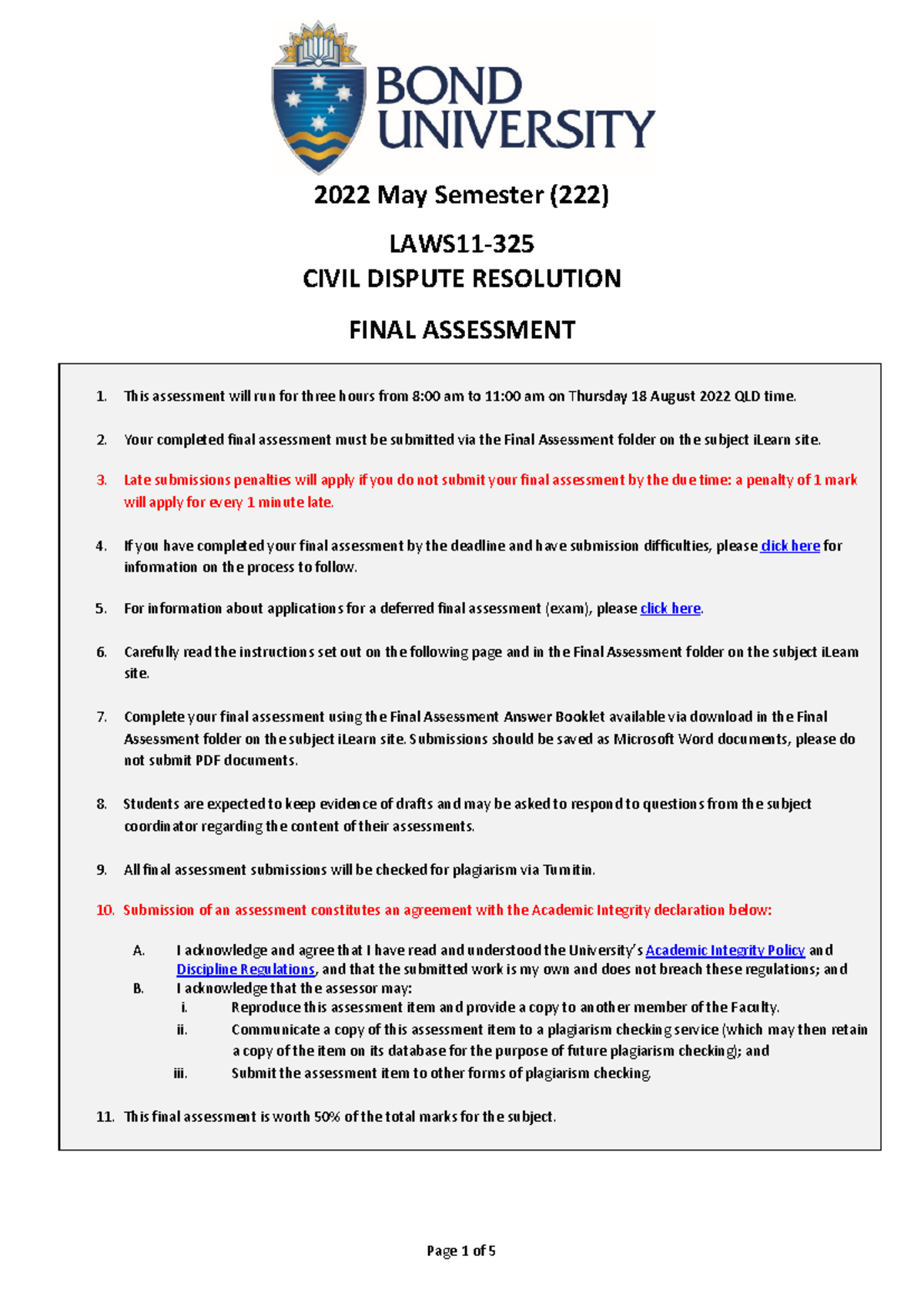 CIVIL DISPUTE RESOLUTION CDR EXAM 222 - Final Assessment Guide - Studocu