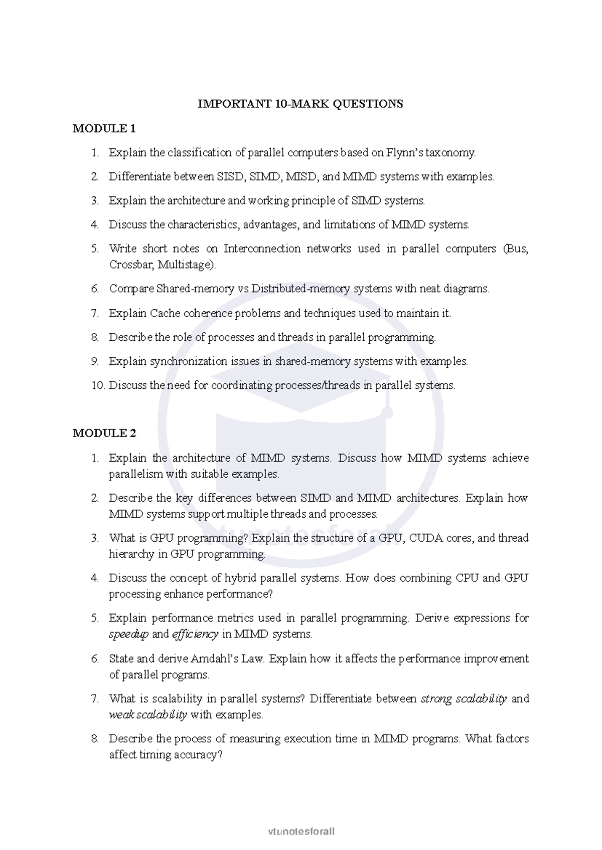 Module Wise Important Questions for Parallel Computing (Course Code ...