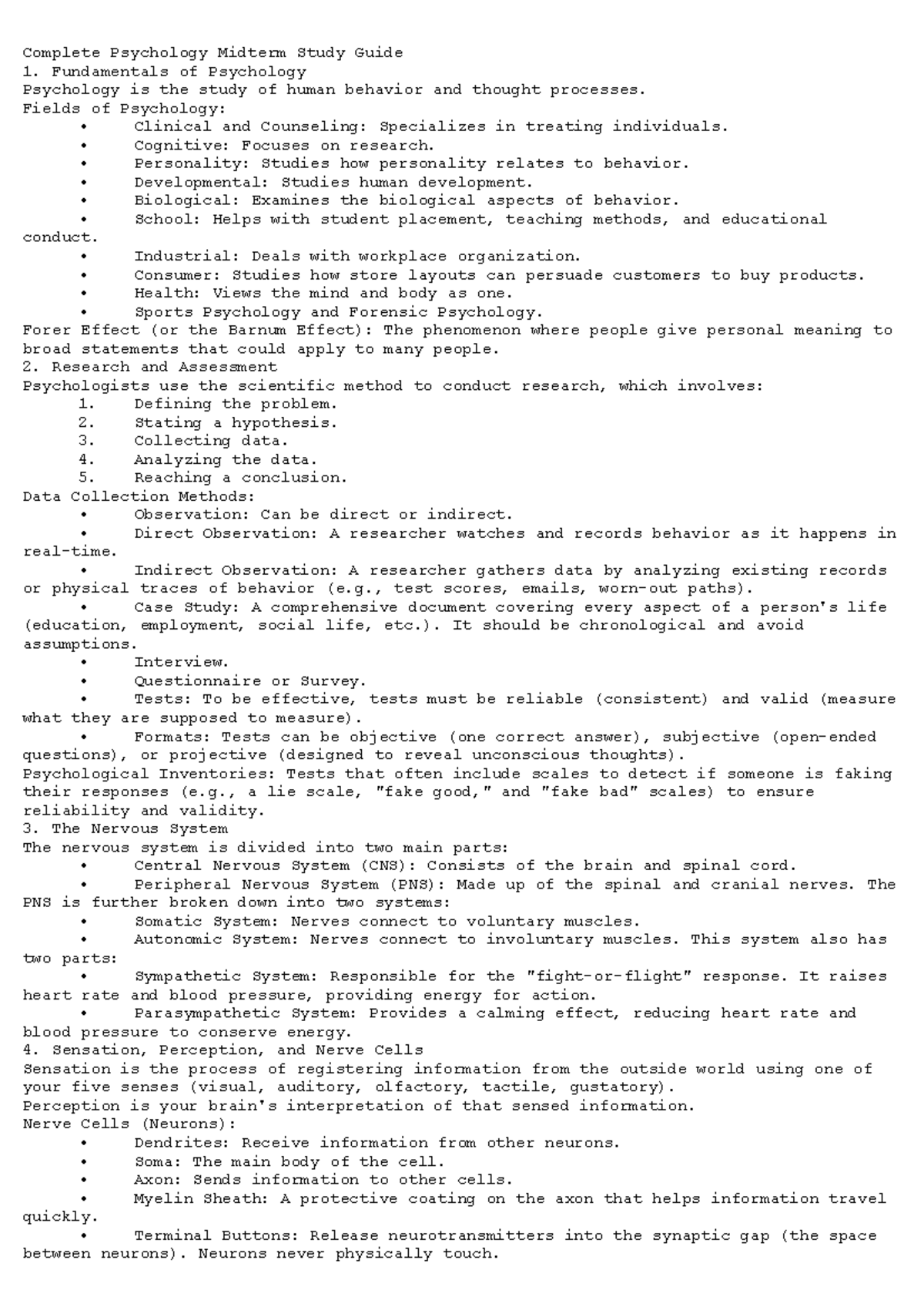 PSY 101 Midterm Study Guide: Key Concepts in Psychology - Studocu