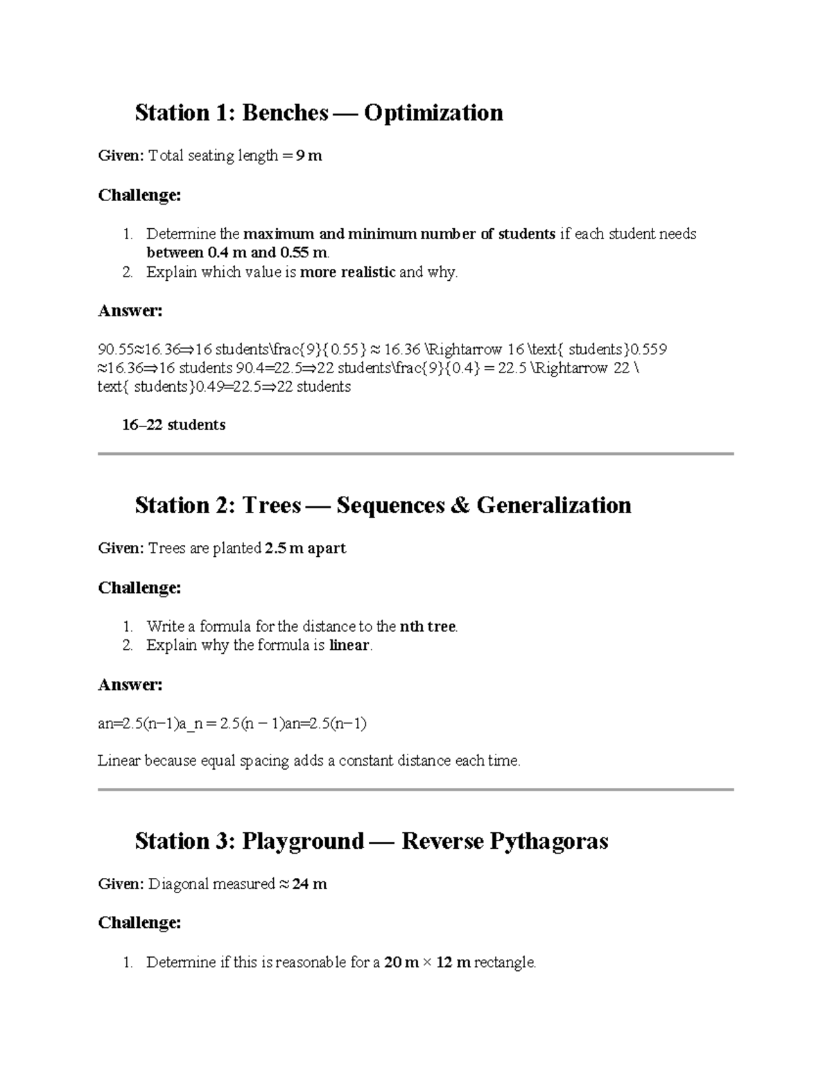 Math Trail Practice 2: Optimization & Measurement Challenges - Studocu