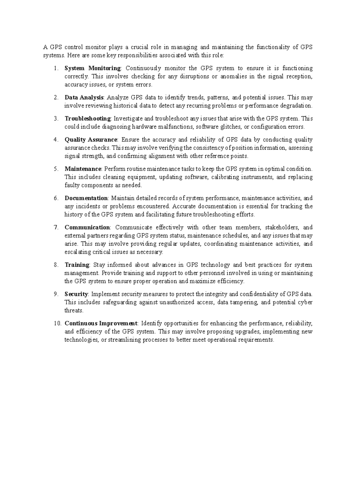GPS Control Monitor: Key Responsibilities & Best Practices - Studocu