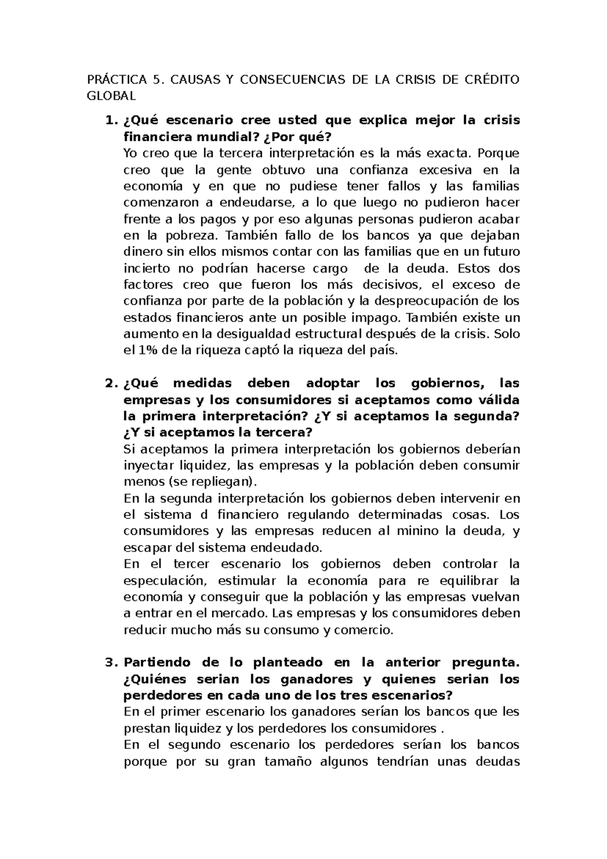 Práctica 5. Causas y Consecuencias de la Crisis de Crédito Global - Studocu