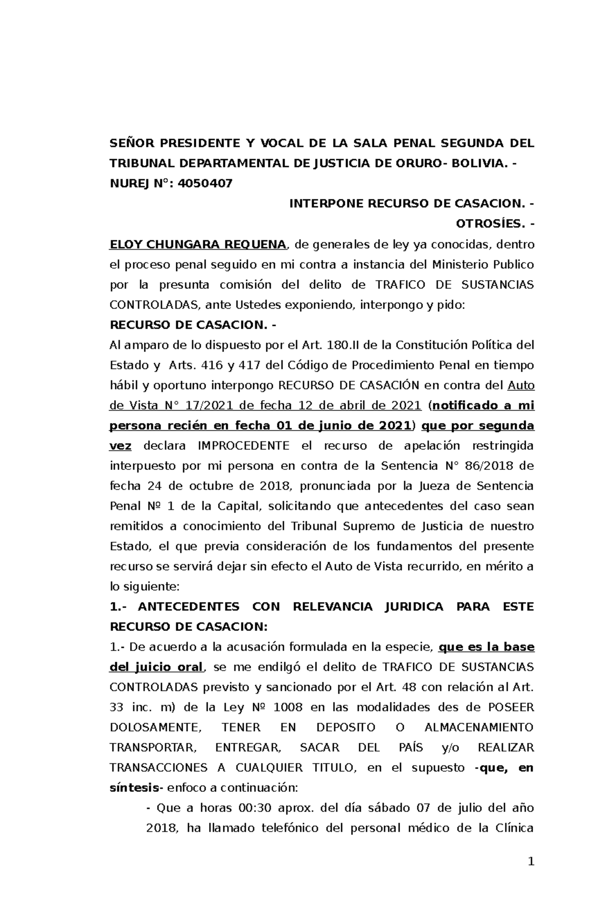 Recurso Extraordinario de Casación en Materia Penal - NUREJ 4050407 - Document Preview