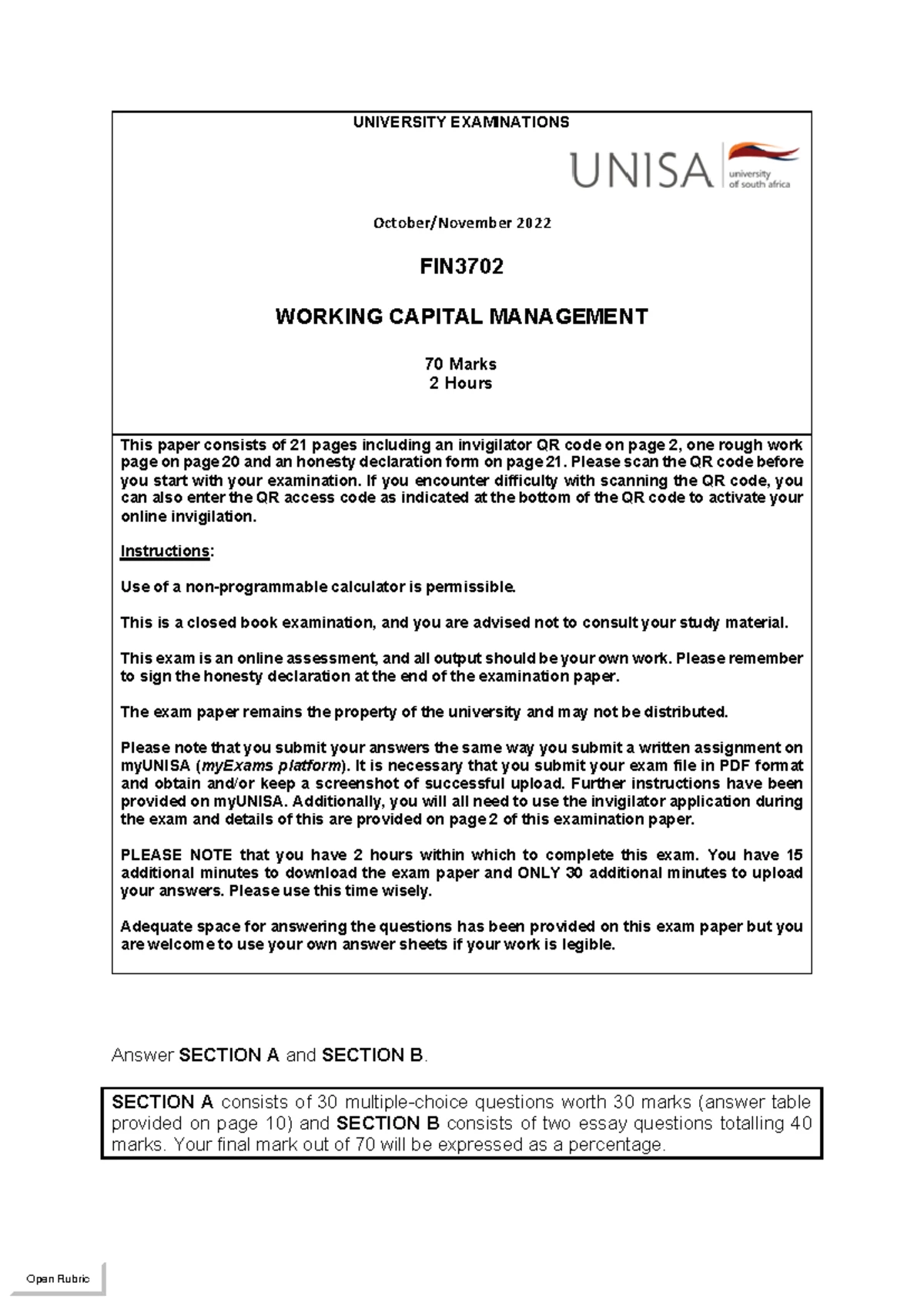 FIN3702 Suggested Solutions for Cash Management Assignment - Studocu