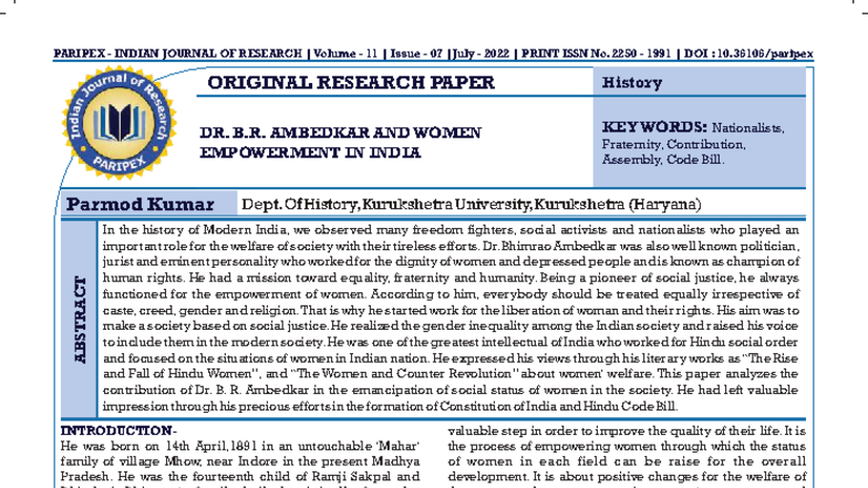 Dr. B.R. Ambedkar and Women Empowerment in India: A Historical Analysis ...