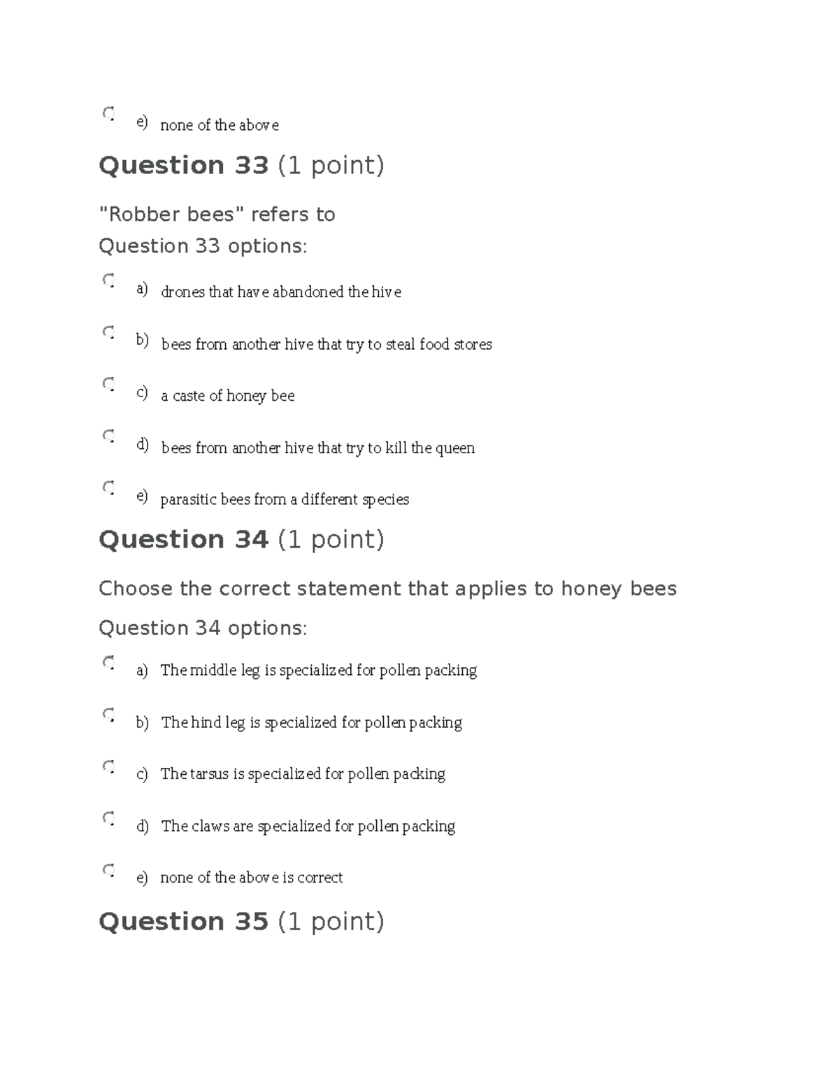 Bee Quiz 4 - Practice Questions and Answers on Honey Bees - Studocu