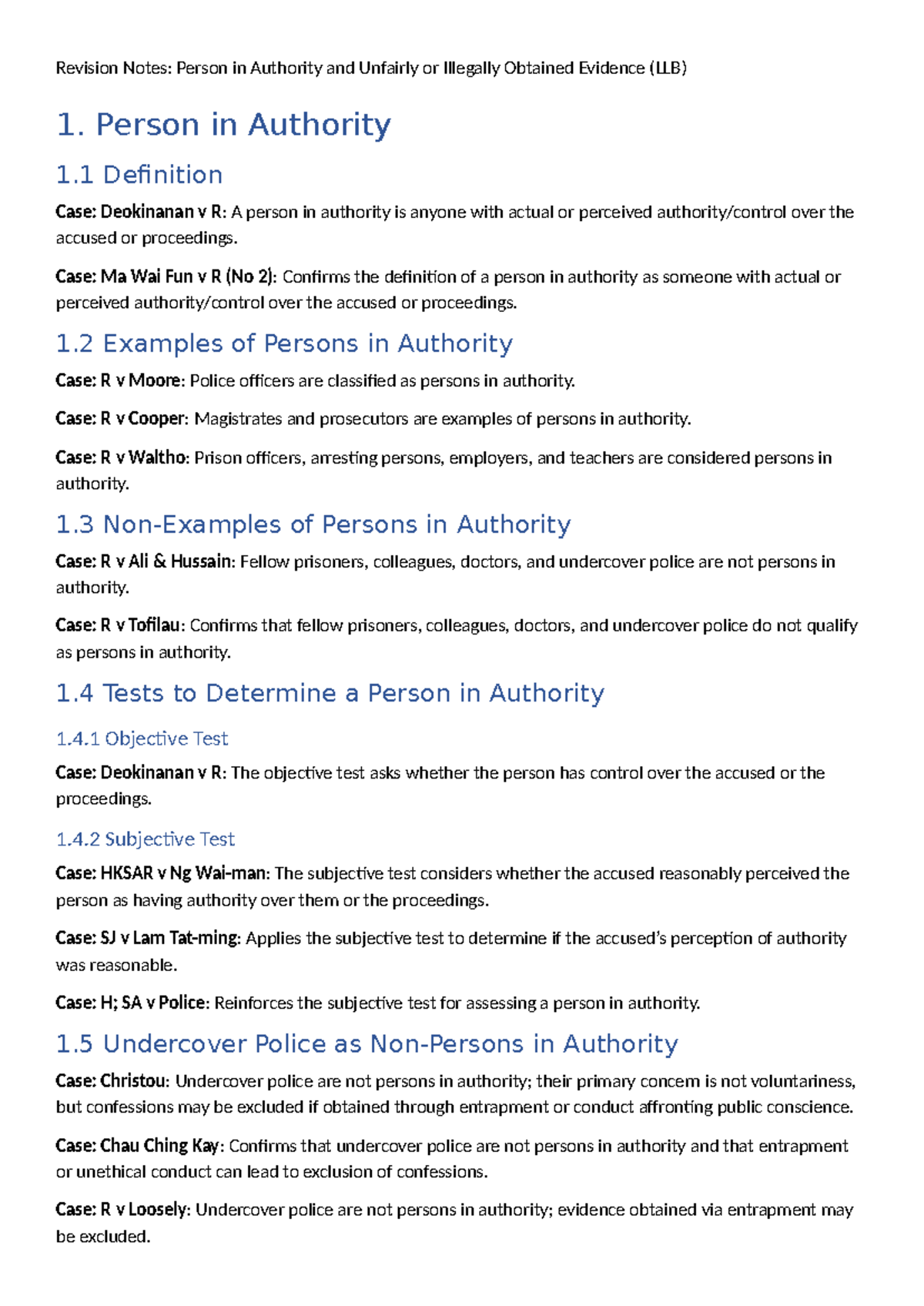 Revision Notes: Person in Authority & Unfairly Obtained Evidence (LLB ...