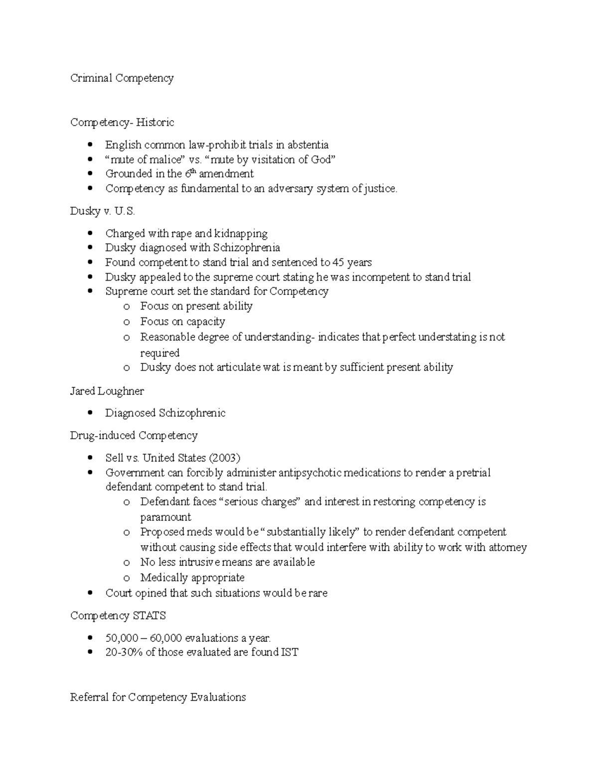 Criminal Competency 10.1.18 (Intro to Forensic) - Criminal Competency ...