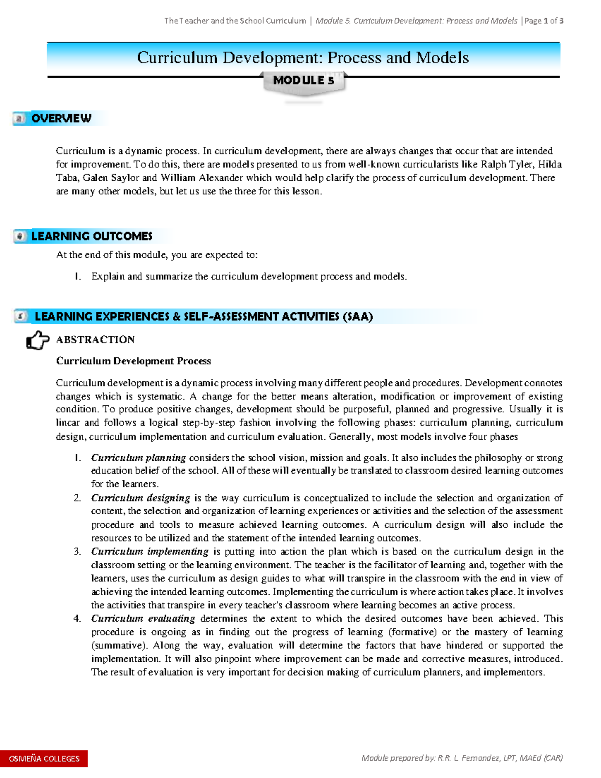 Module 5 Curriculum Development Key Processes Models Explained