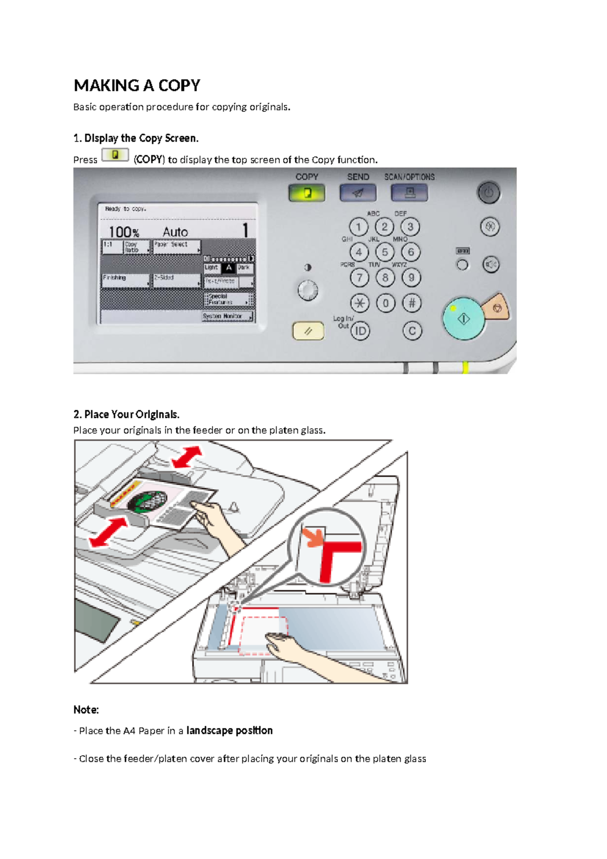 MAKING A COPY: Basic Operation Procedure for Copying Originals - Studocu