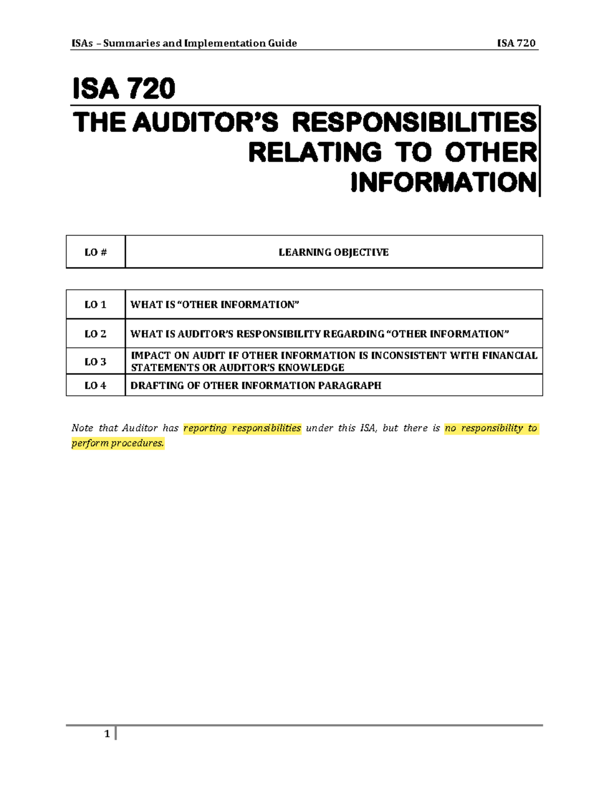 ISA 720 - Auditor's Responsibilities Regarding Other Information - Studocu