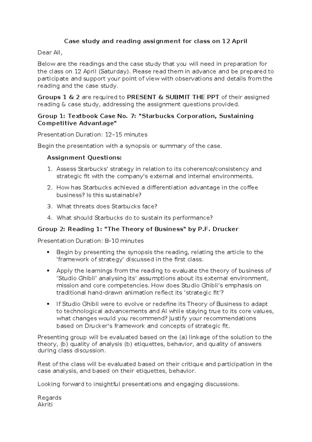 Case Study & Reading Assignment for Class on 12 April - Studocu
