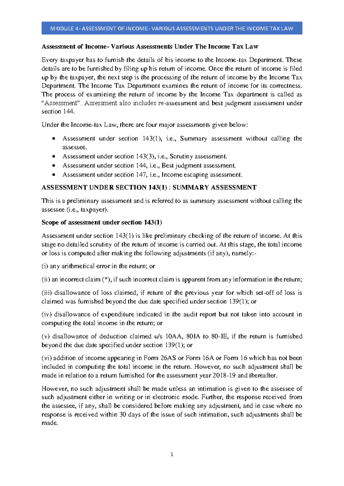 Module 4 - Assessment of Income: Overview of Tax Law Procedures - Studocu