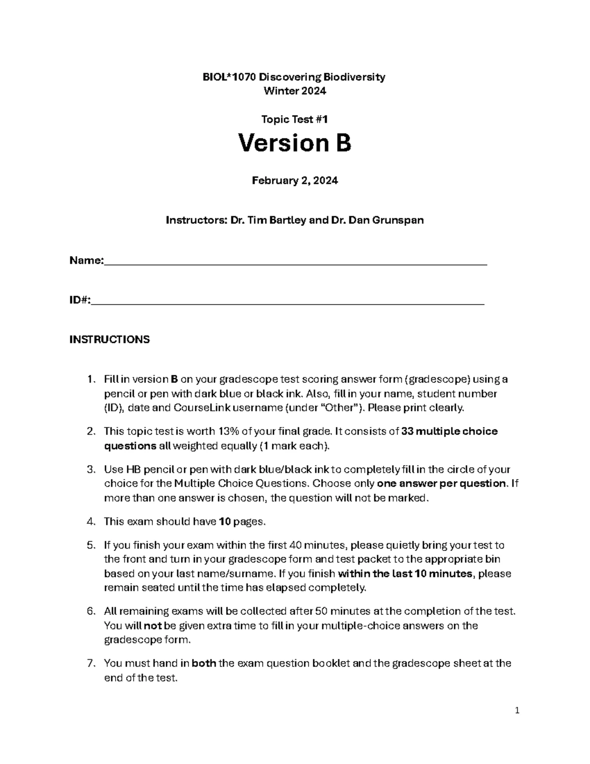 BIOL*1070 W24 - Practice Topic Test 2 Answer Key Revised - Studocu