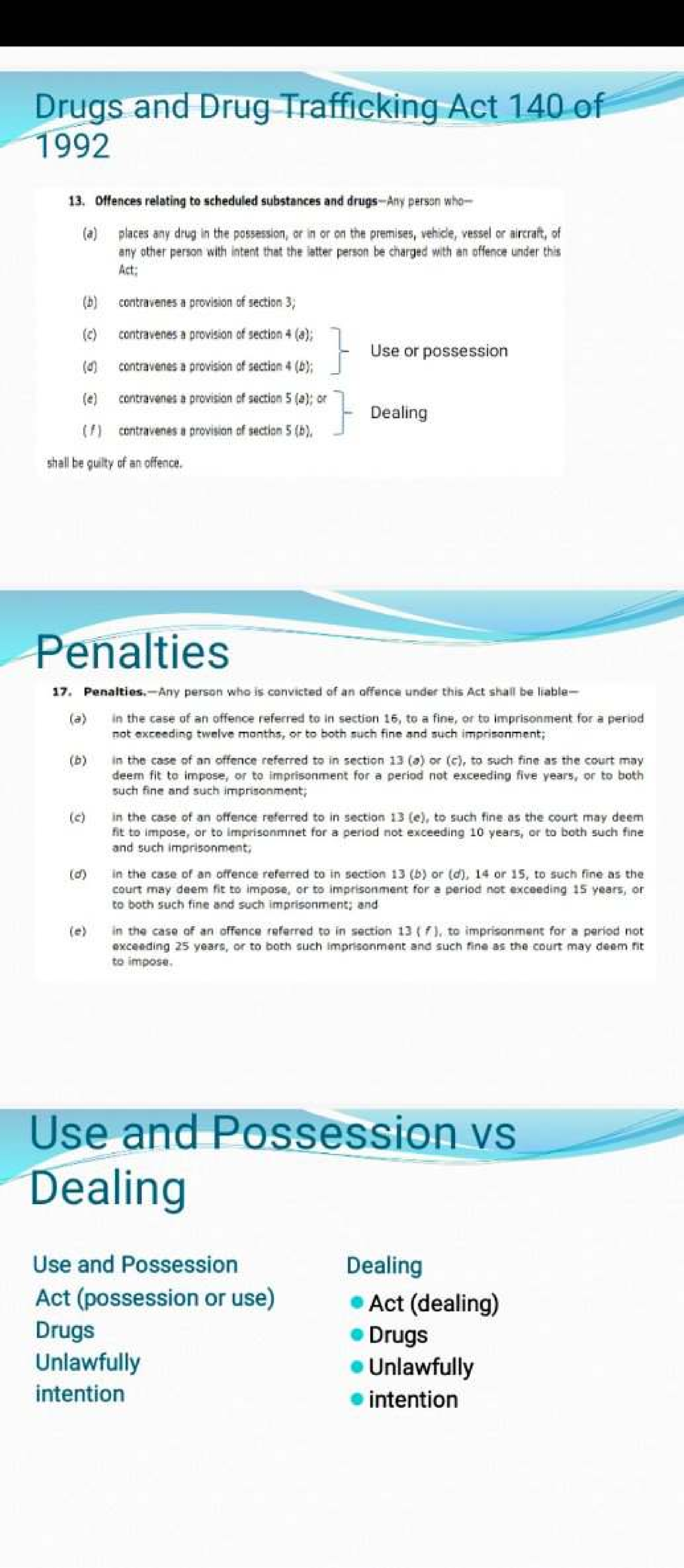 Criminal Law: Drug Offences & Penalties (Act 140 of 1992) - Studocu