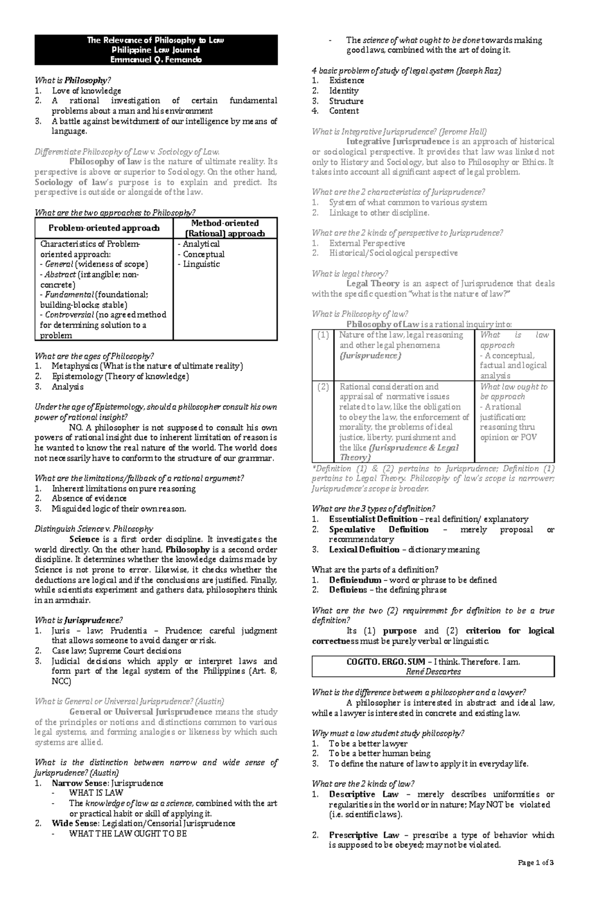 1 - Lecture Notes on Philosophy of Law (Philippine Law) - Studocu