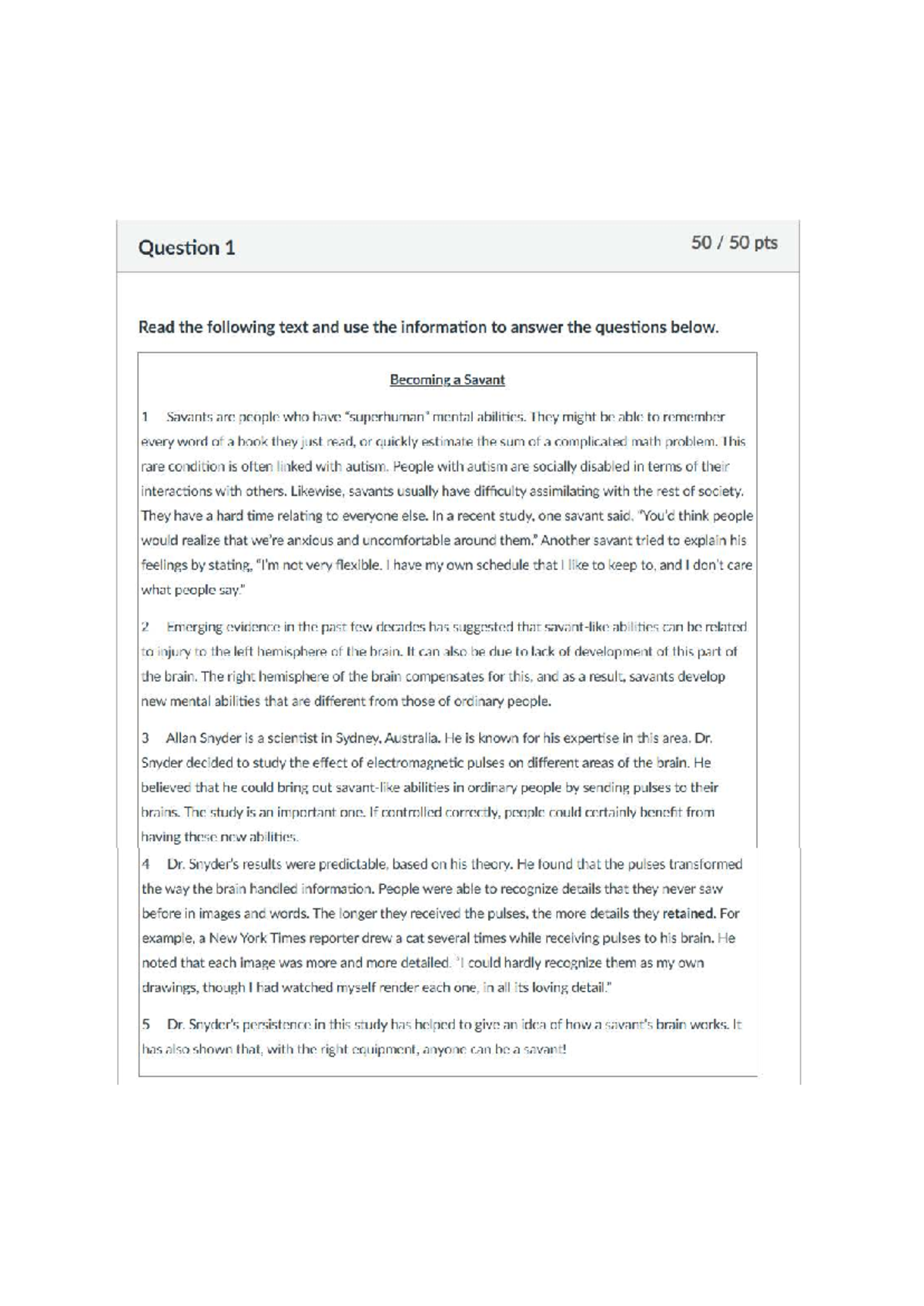 Midterm Exam: Understanding Savants and Brain Function - Document Preview