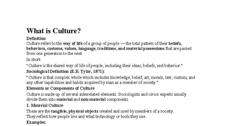 Culture Notes (4th Sem): Understanding Elements & Social Dynamics - Studocu