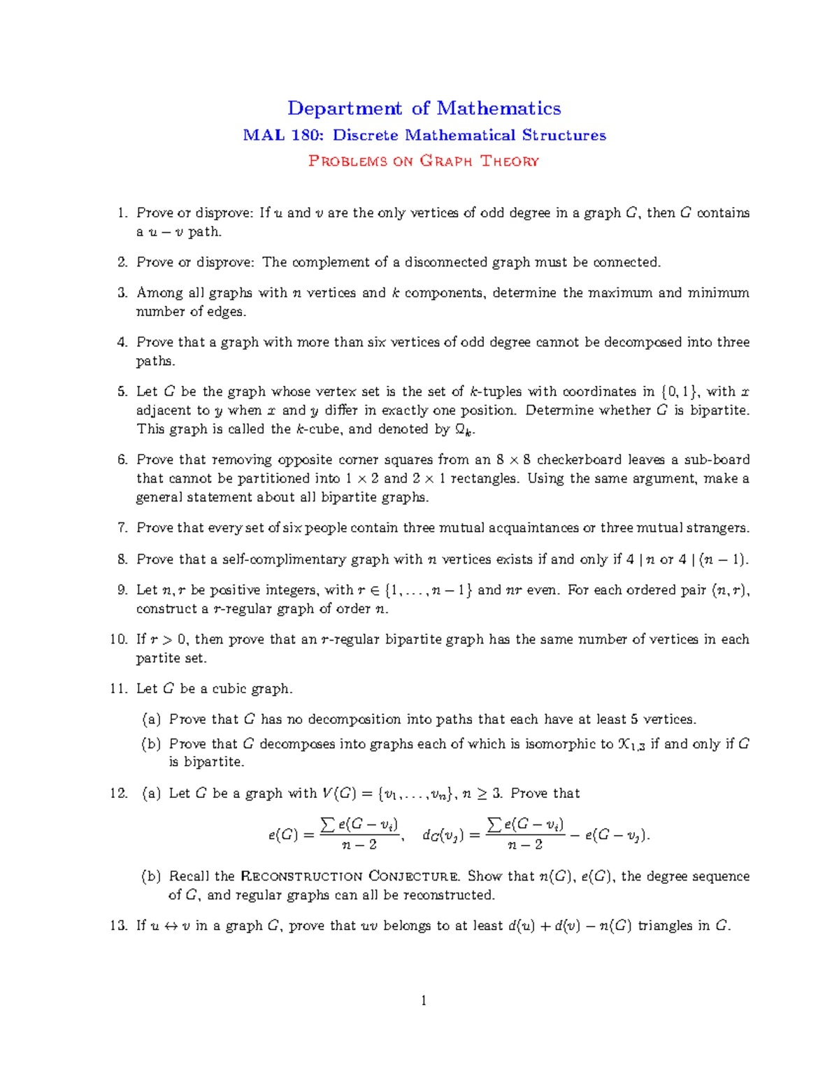 Discrete Math - Problems on Number Theory - Department of Mathematics ...