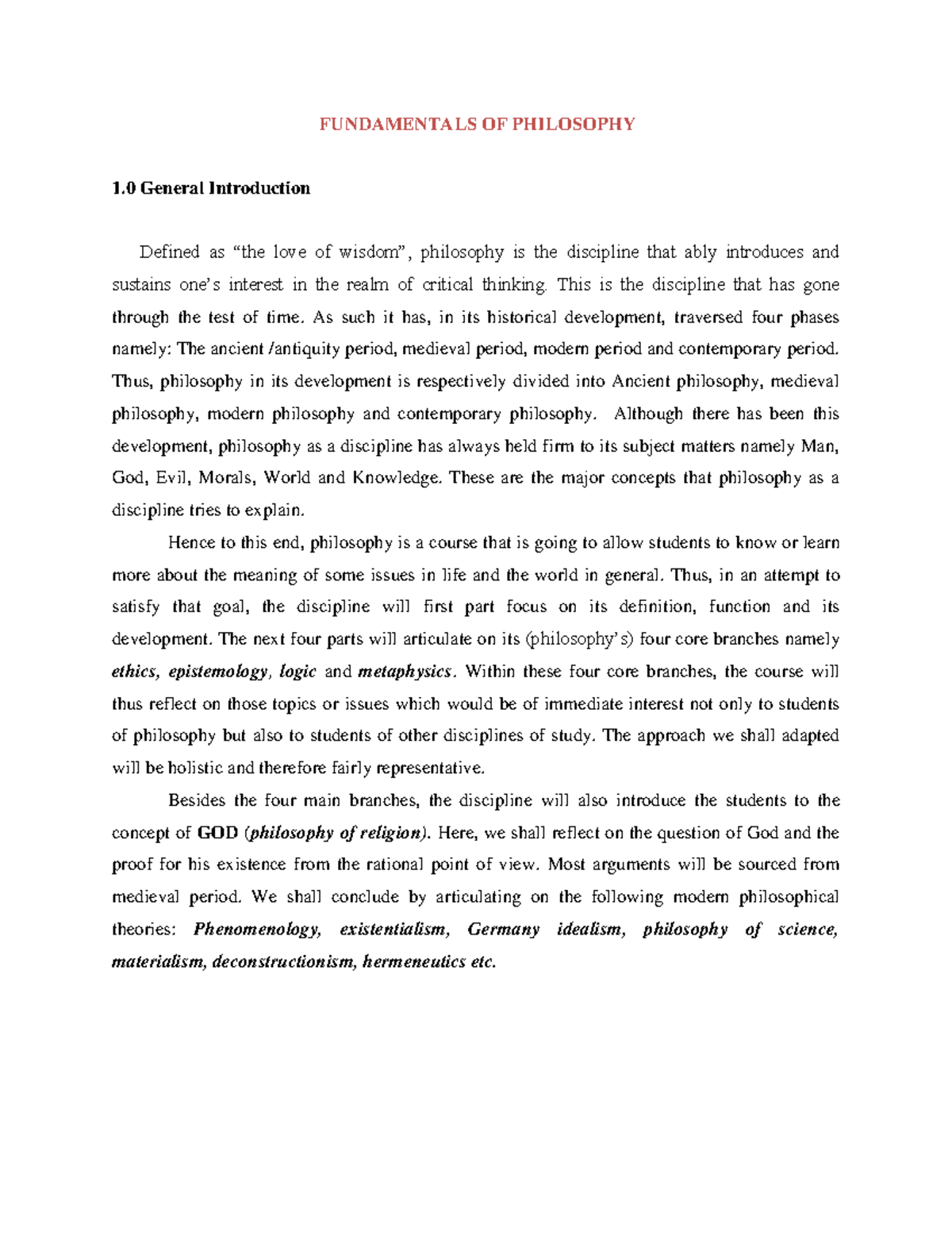 PHIL 101 - Fundamentals of Philosophy: Lecture Notes and Concepts - Studocu