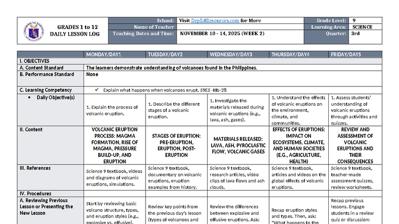 DLL Science 9 Q3 W2 - lesson plan - GRADES 1 to 12 DAILY LESSON LOG ...
