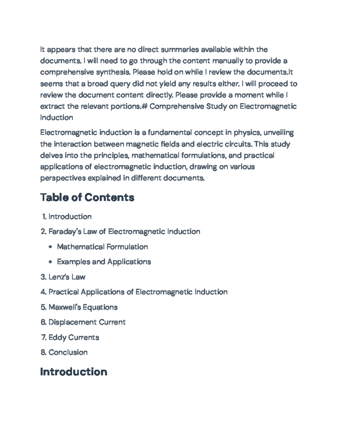 Comprehensive Study on Electromagnetic Induction (Course Code: PHYS 101 ...