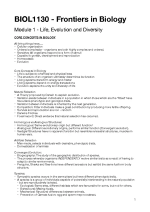 Biology 101: Lecture Notes on Biodiversity and Evolution Concepts - Studocu