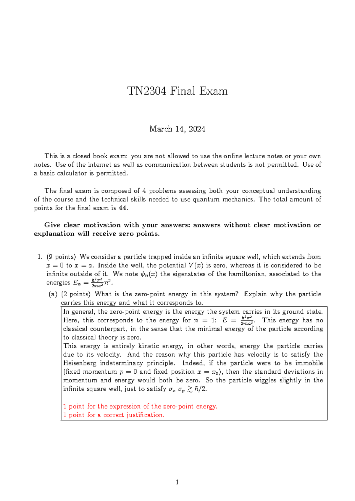 TN2304 Final Exam Guidelines and Problem Breakdown - March 14, 2024 ...