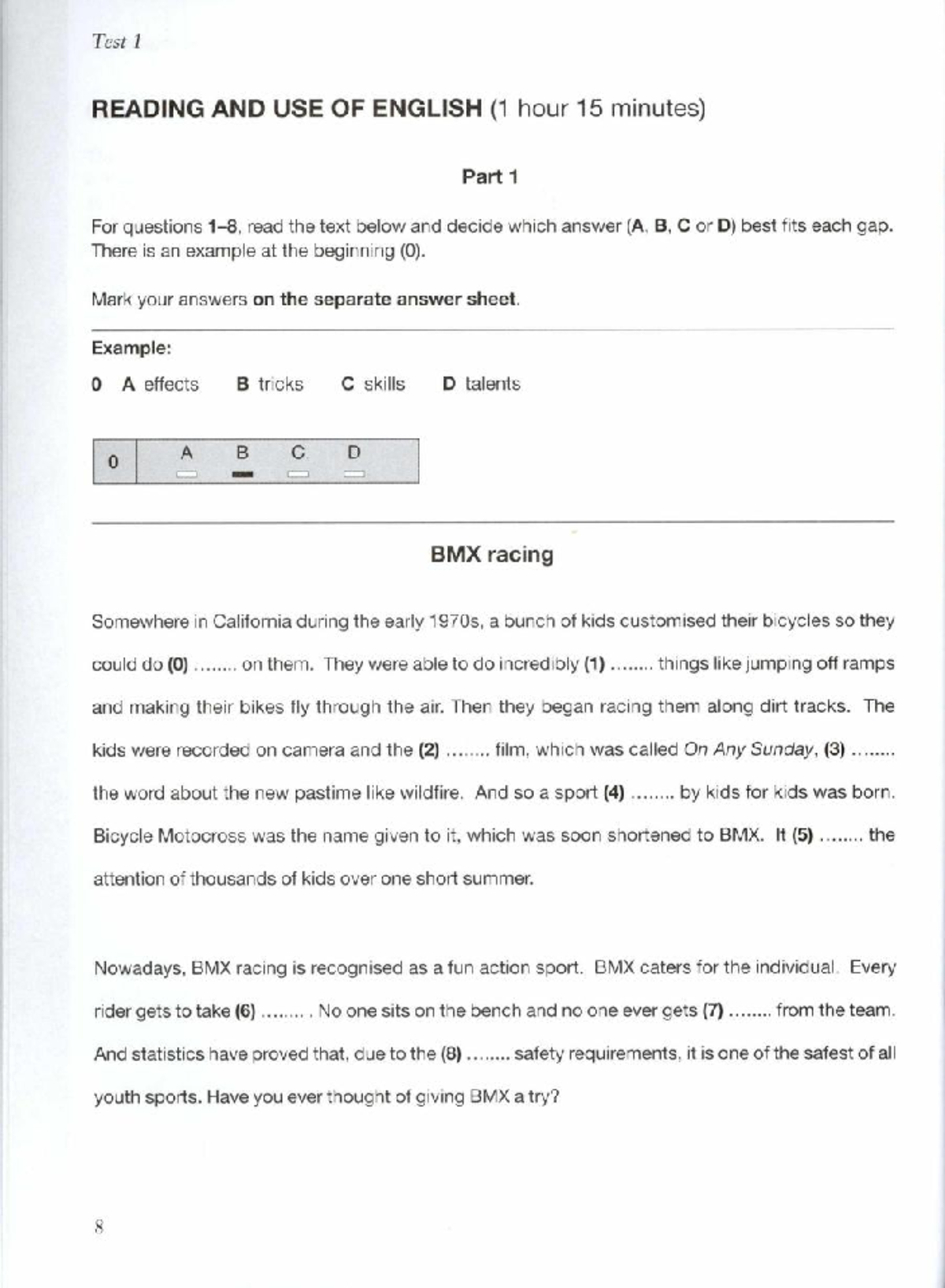 FCE Use of English Test 1: Reading & Gap-Filling Practice - Studocu