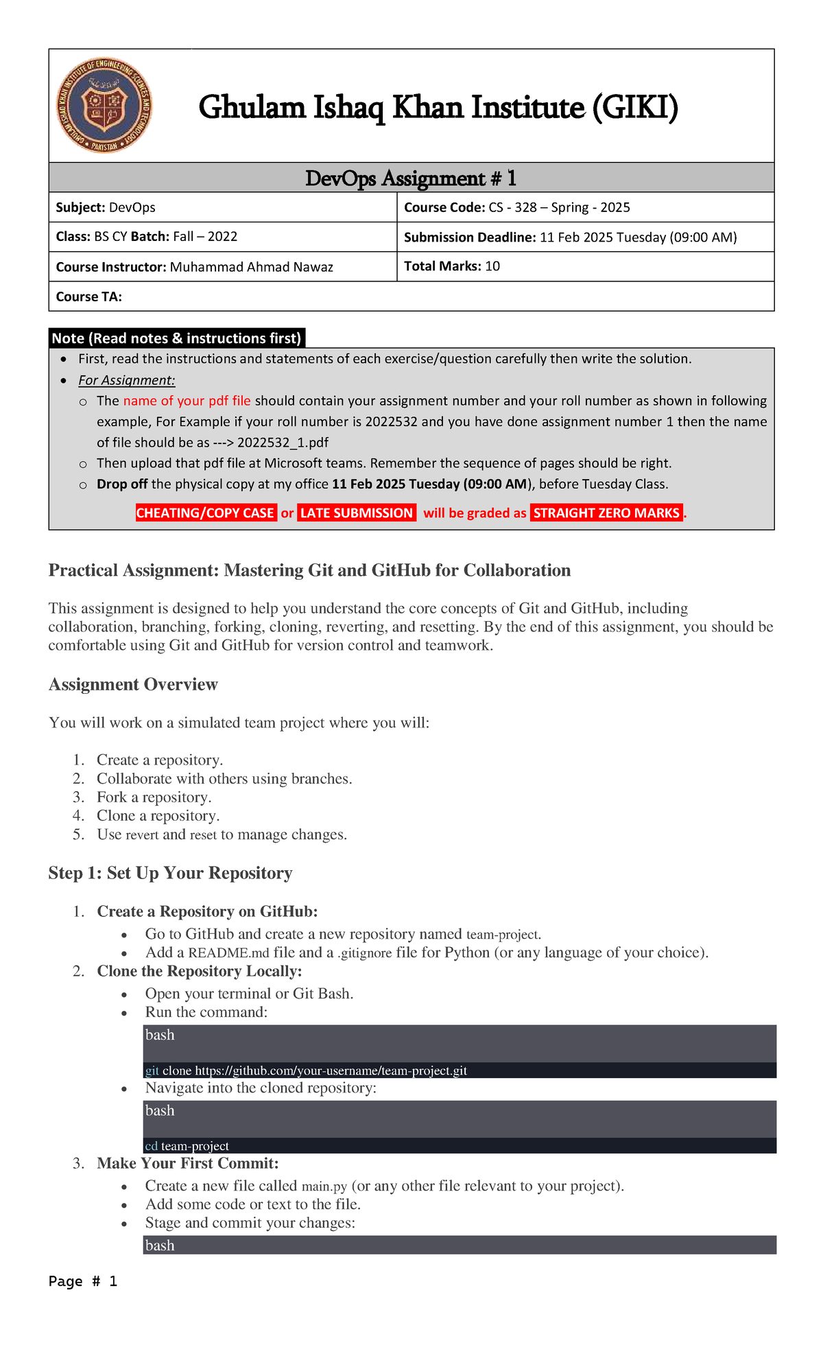 DevOps Assignment 1 - CS 328 - GIKI Spring 2025 Submission Guide - Studocu