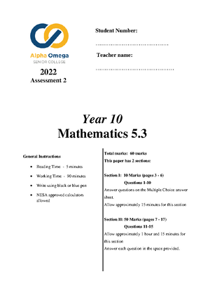 Practice Y10 AT2 Solutions - Mock Test Solutions 1 a a Zab tb b a't b ...