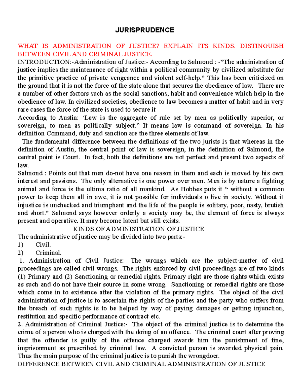 Jurisprudence Notes (Course Code: JUR 101) - Key Concepts for Exam Prep ...