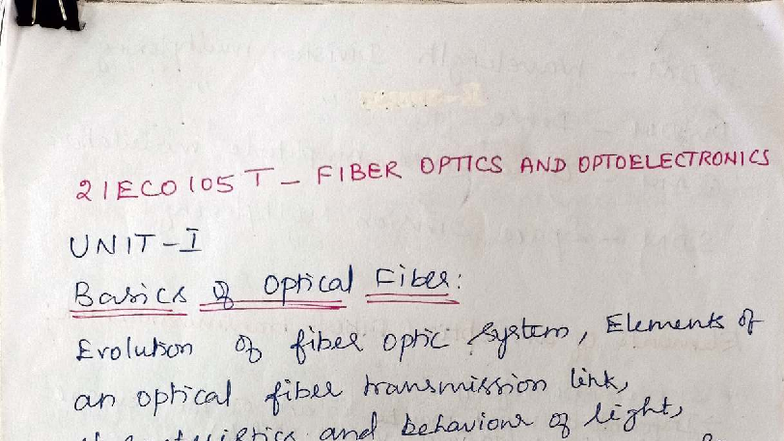 FOO UT 1 Notes - 21ECO105 FIBER OPTICS AND OPTOELECTRONICS Basics of ...
