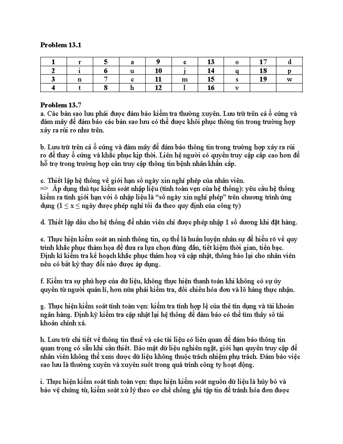Problem 13.1, 13 - Problem 13. 1 r 5 a 9 e 13 o 17 d 2 i 6 u 10 j 14 q ...